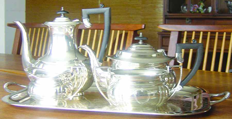 8012 (Silverplate, Hollowware) 5-Piece Silverplate Tea Set (with Tray) by Sheffield Silver Co (USA)-1