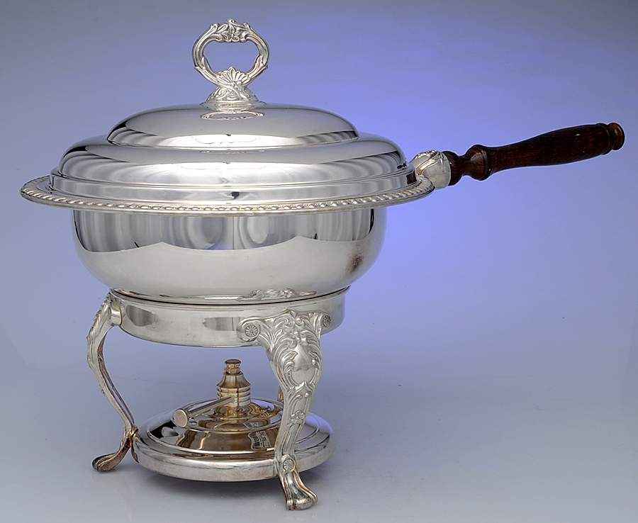 Gadroon (Silverplate, Hollowware) Chafing Dish W/Lid, Liner, Stand & Burner by Sheridan Silver Co-1