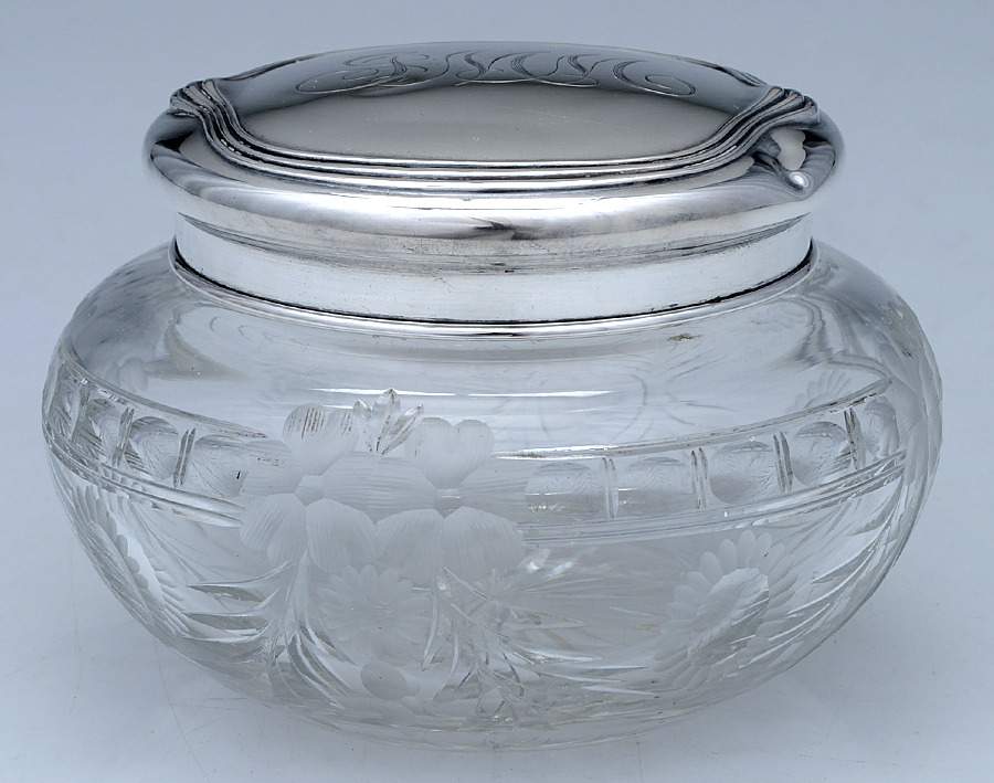 Sterling Hollowware Powder Jar, Crystal Bowl and Sterling Lid by Simons Bros -1