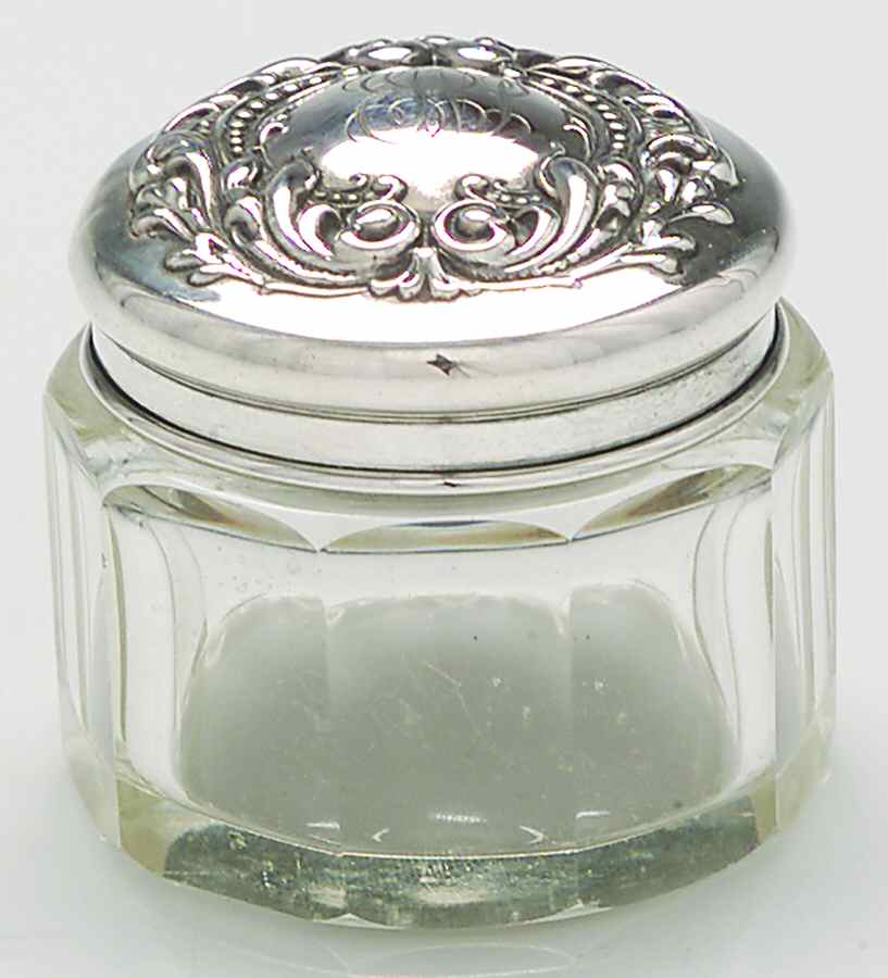 Sterling Hollowware Glass Vaseline Jar with Sterling Lid by Simons Bros -1