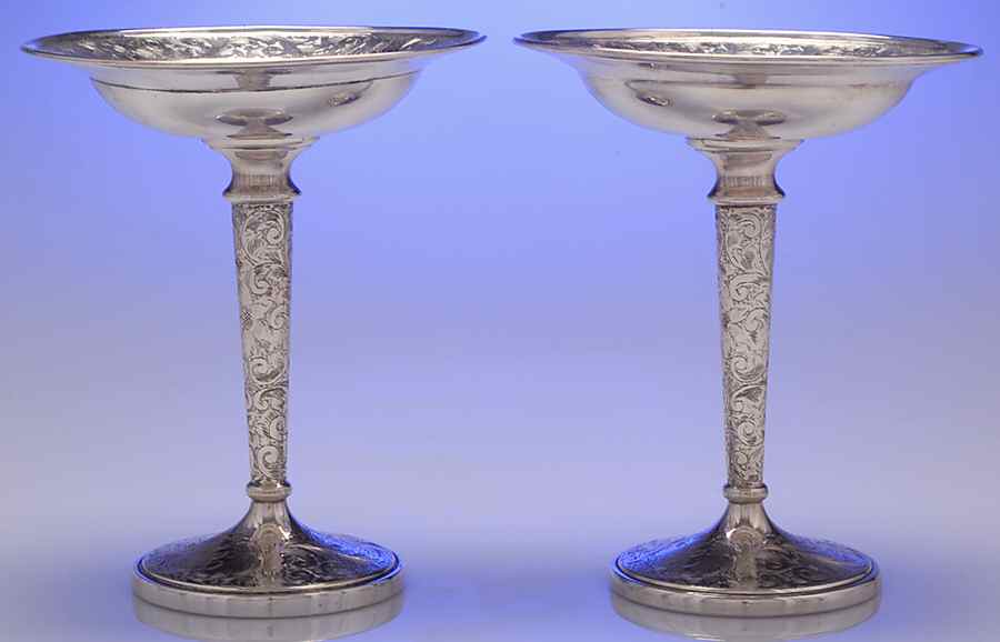 Lorraine (Sterling, Hollowware) Pair of Sterling Compotes by Schofield-1