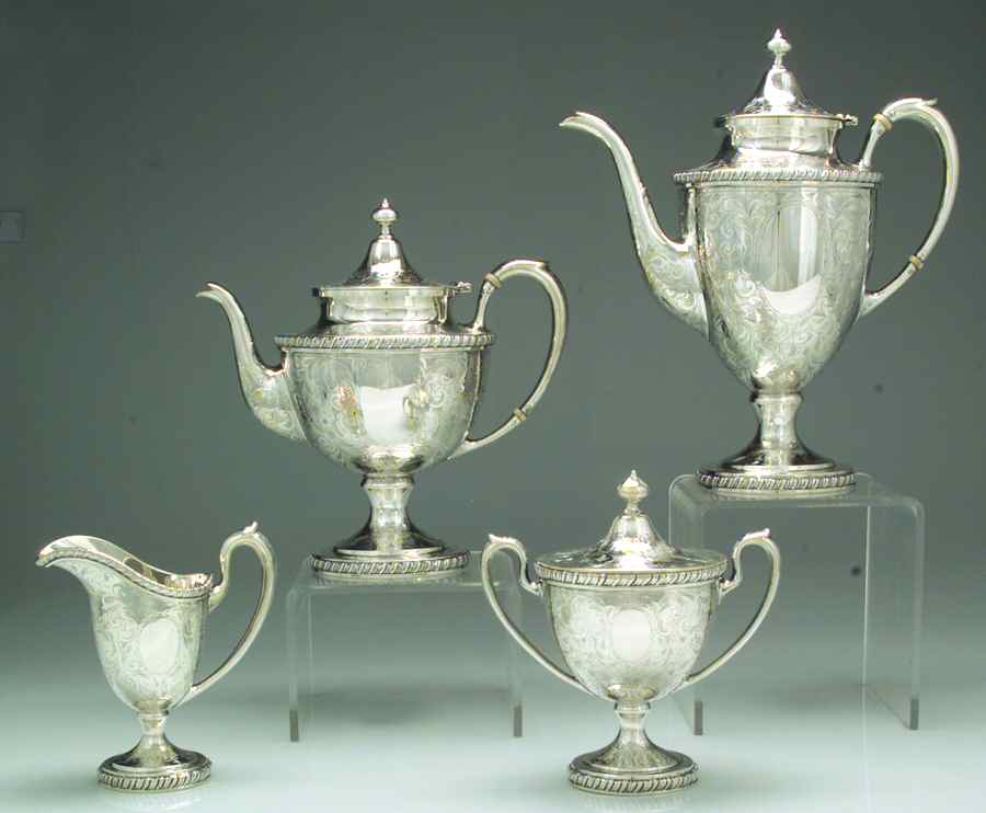 Lorraine (Sterling, Hollowware) 4 Piece Tea Set (SCP, STP, SCR, SSU) by Schofield-1