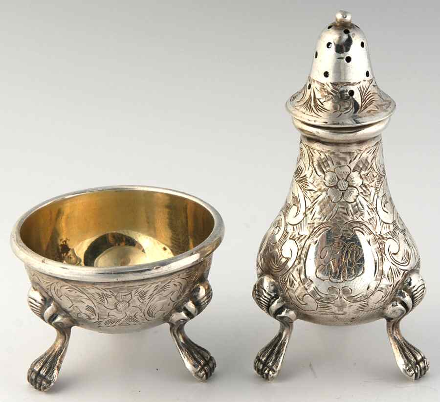 Lorraine (Sterling, Hollowware) Sterling Open Salt and Pepper Individual by Schofield-1