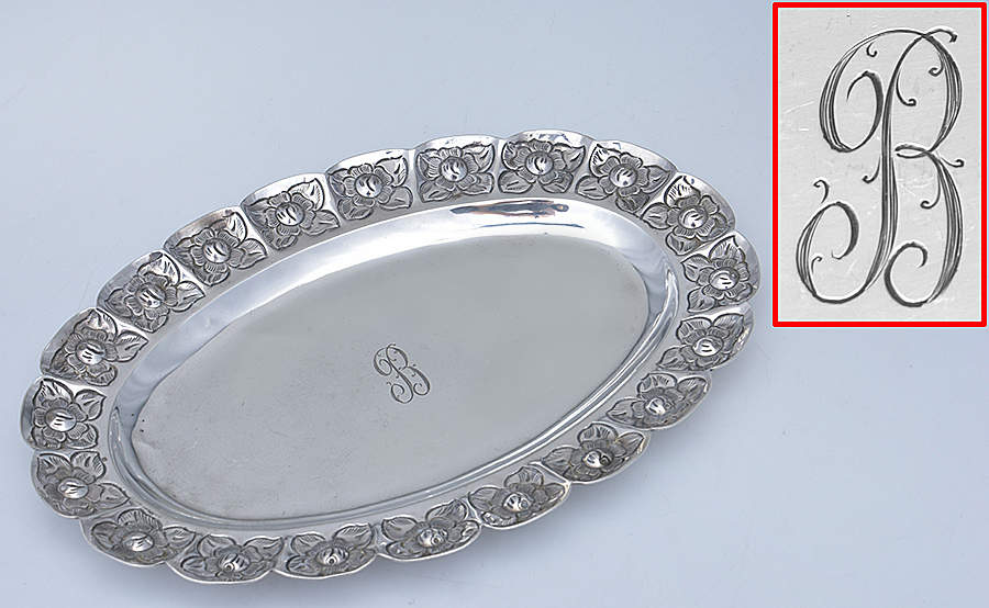 Aztec Rose (Sterling, Hollowware) Tray for Mini Creamer & Open Sugar Set by Sanborns (Mexico)-1