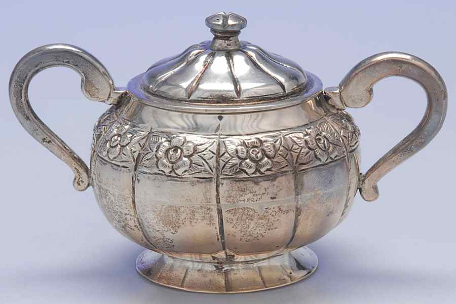 Aztec Rose (Sterling, Hollowware) Miniature Sugar Bowl with Lid by Sanborns (Mexico)-1
