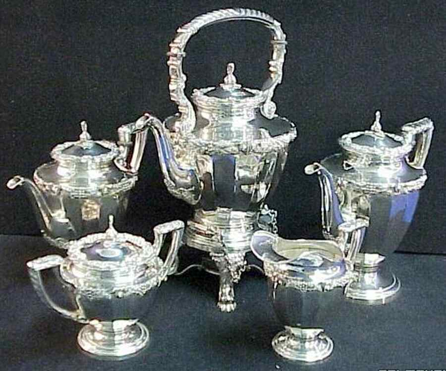1366 (Sterling, Hollowware) 5 Piece Tea Set (SCP, STP, SCR, SSU, SKES) by Sanborns (Mexico)-1