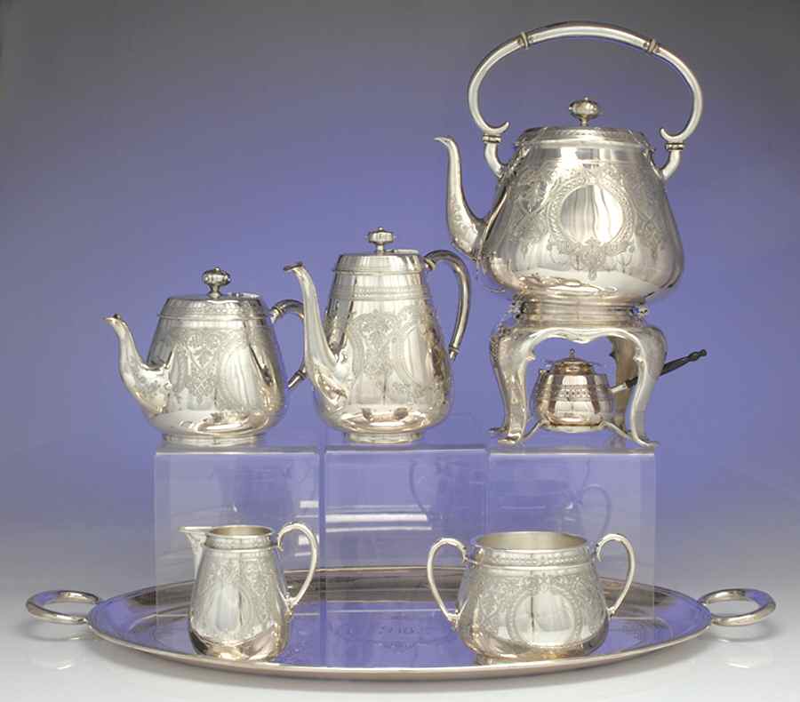Sterling Hollowware 6 Piece Tea Set (SCP, STP, SCR, SSU, SKES, WTL) by Samuel Smily-1