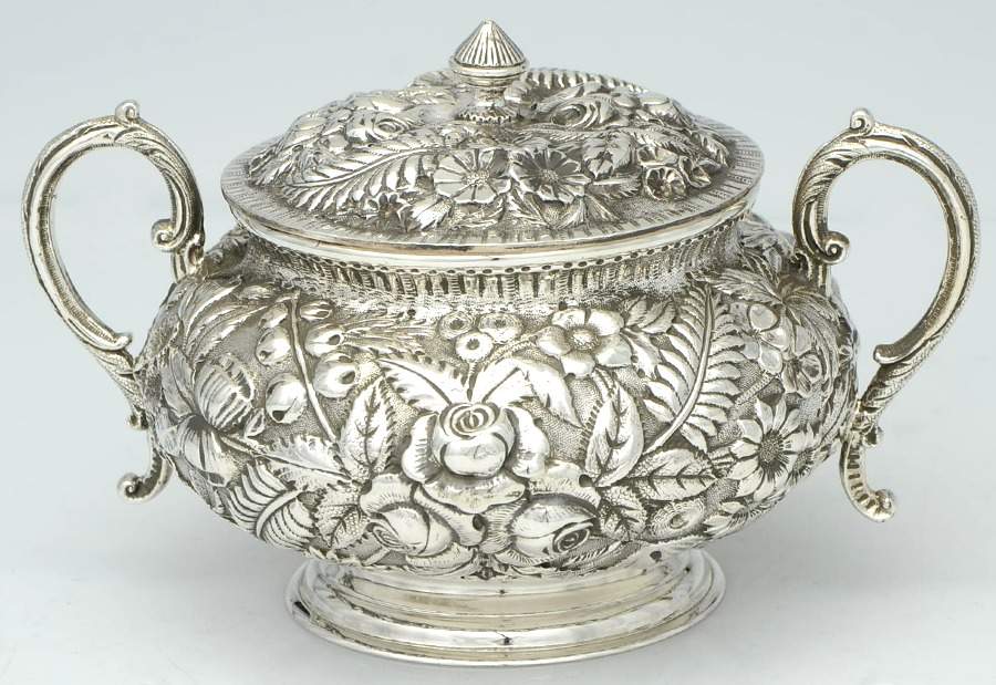 Baltimore Rose (Sterling, 1905, Hollowware) Sugar Bowl & Lid by Schofield-1