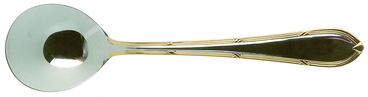 SBB2 (Stainless, Gold Accents) Round Bowl Soup Spoon (Gumbo) by SBS Bestecke-1