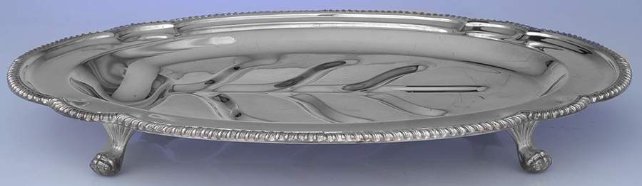 Gadroon (Silverplate, Hollowware) 19" 4 Toed Meat Platter with Well by Sheffield Silver Co (USA)-1