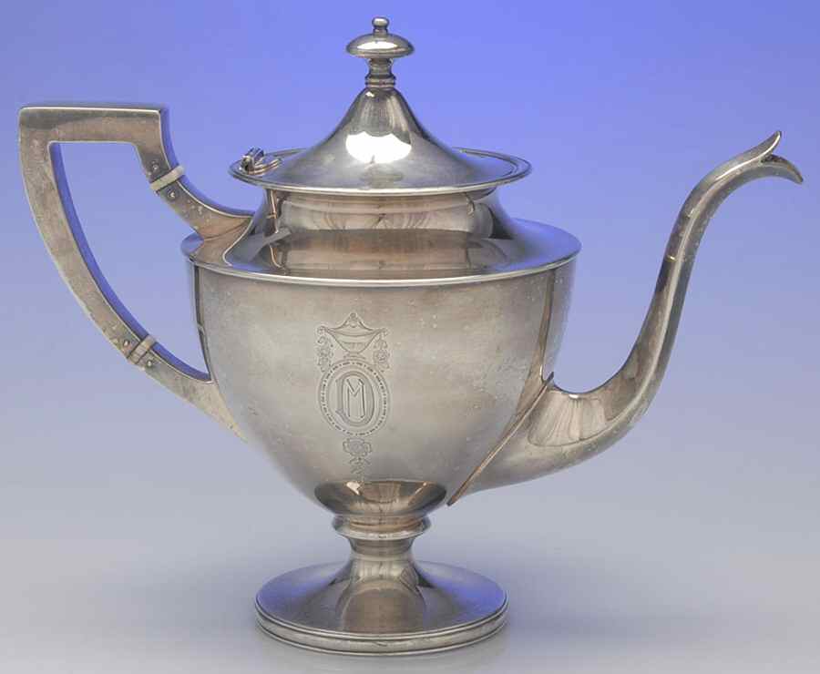Adam (Strl, Hlwr, Urn & Swag, Plain) Coffee Pot by Shreve Silver-1