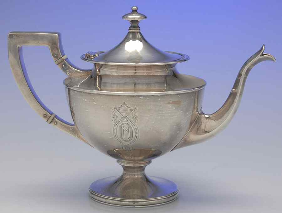 Adam (Strl, Hlwr, Urn & Swag, Plain) Teapot by Shreve Silver-1