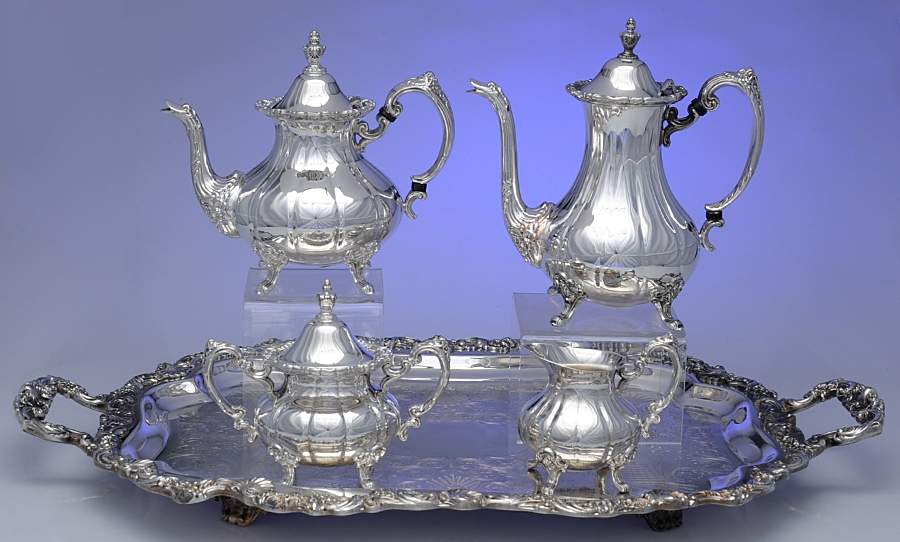 434 (Silverplate, Hollowware) 5-Piece Silverplate Tea Set (with Tray) by Sheffield Silver Co (USA)-1
