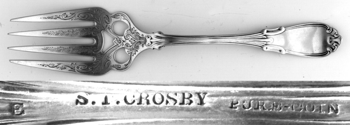 SCB1 (Coin) Cold Meat Serving Fork Medium Bright Cut by Samuel T Crosby-1