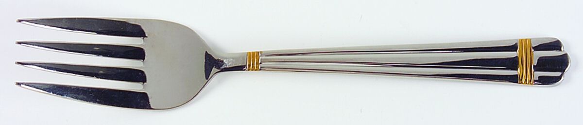 SPL25 (Stainless, Gold Accents) Medium Solid Cold Meat Serving Fork by Splendide-1