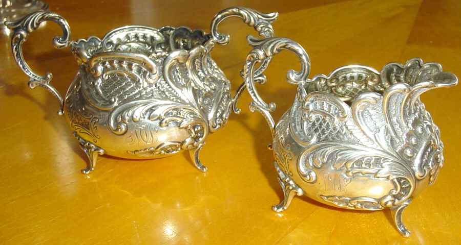 445 (Sterling, Hollowware) Mini Sterling Creamer and Open Sugar by Simons Bros -1