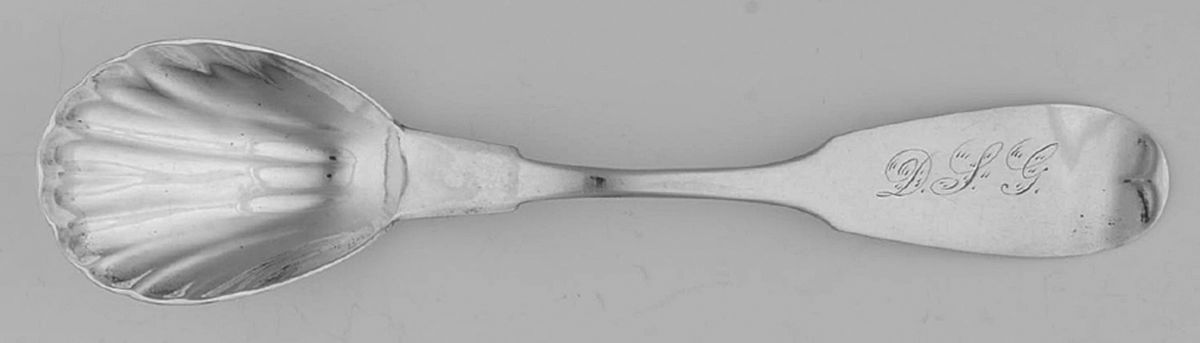 Coin Silver Flatware Sugar Shell Spoon by Samuel S Newton-1