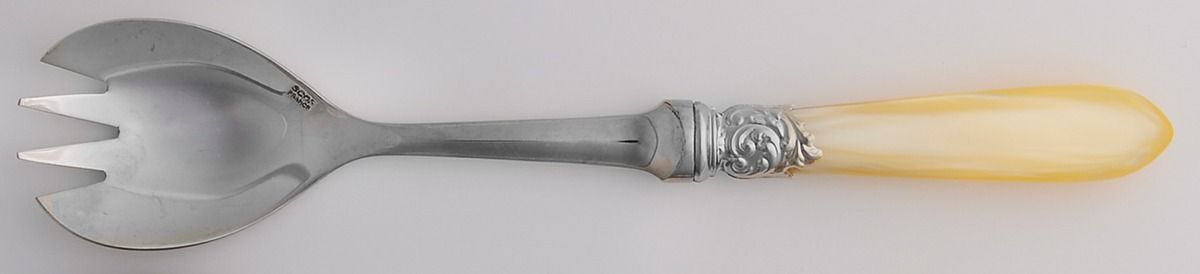 Pompadour-Cream (Stainless) Salad Serving Fork with Stainless Prongs by SCOF (France)-1