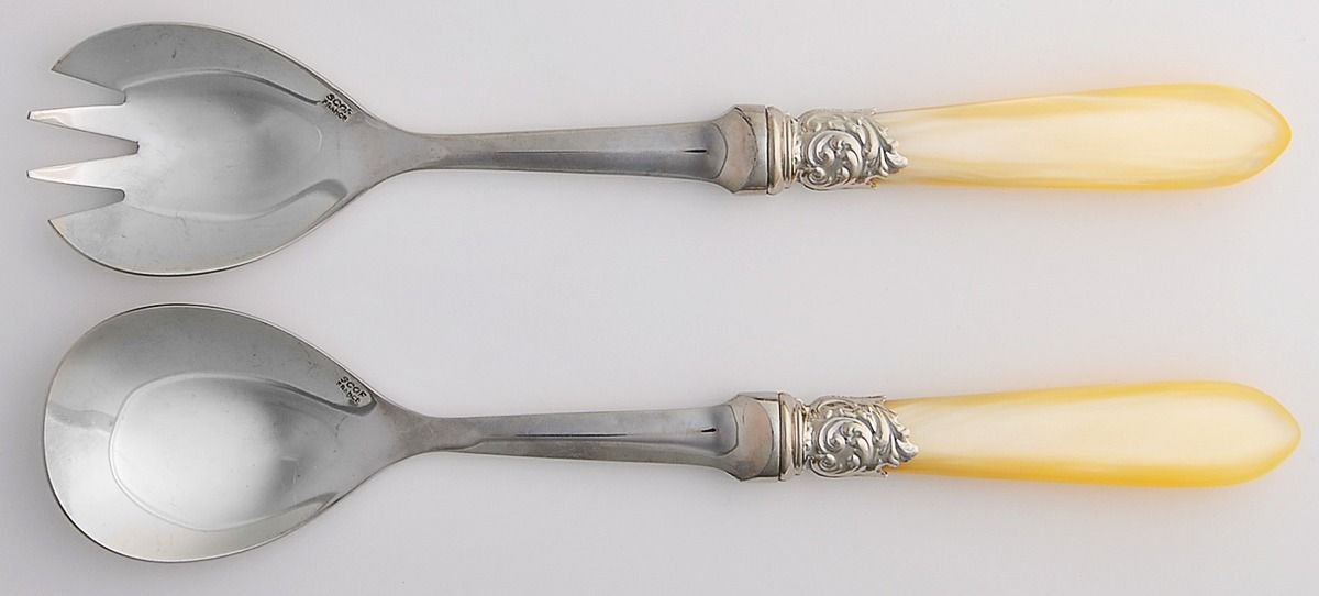 Pompadour-Cream (Stainless) 2 Pc Salad Set with Stainless Bowl by SCOF (France)-1