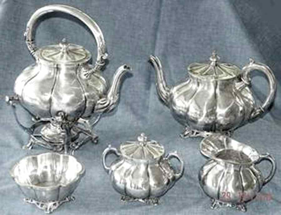 SBN7 (Sterling, Hollowware) 5 Piece Tea Set (STP, SCR, SSU, SWB, SKES) by Sanborns (Mexico)-1