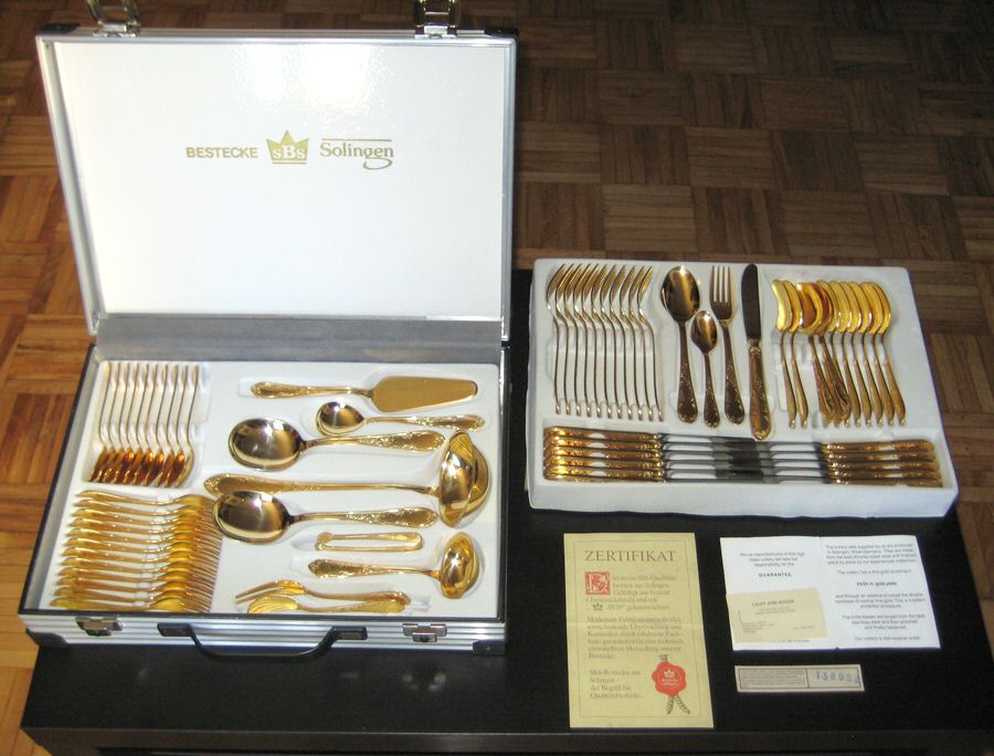 SBB22 (Stainless, Gold Electroplate) Tablespoon (Serving Spoon) by SBS Bestecke-1