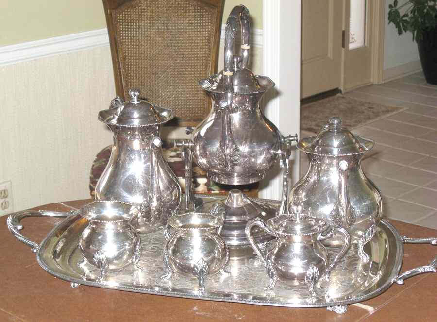 SRS38 (Silverplate, Hollowware) 7-Piece Plated Tea Set (w/ Waste, Kttle & Try) by Sears Roebuck-1
