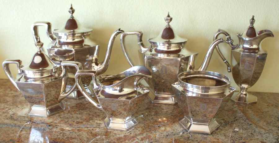SHR22 (Sterling, Hollowware) 4 Piece Tea Set (SCP, STP, SCR, SSU) by Shreve Silver-1