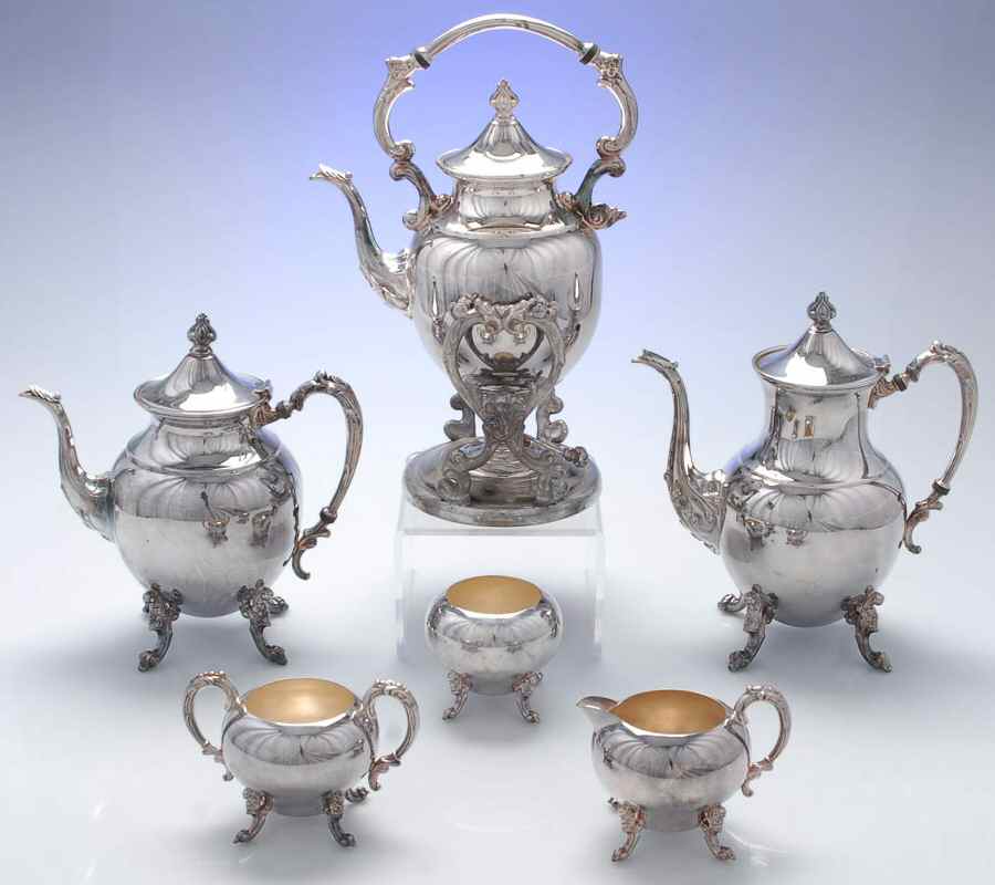 SDN17 (Silverplate, Holloware) 6-Piece Plated Tea Set (Waste & Kettle) by Sheridan Silver Co-1