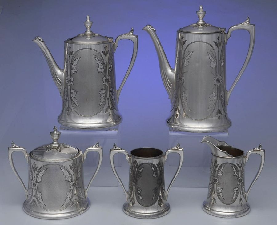 333 (Silverplate, Hollowware) 5-Piece Plated Tea Set (with Waste) by Simpson Hall & Miller-1