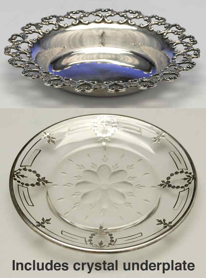 62 (Sterling, Hollowware) Wine Bottle Coaster with Crystal Underplate by Shreve Crump & Low-1
