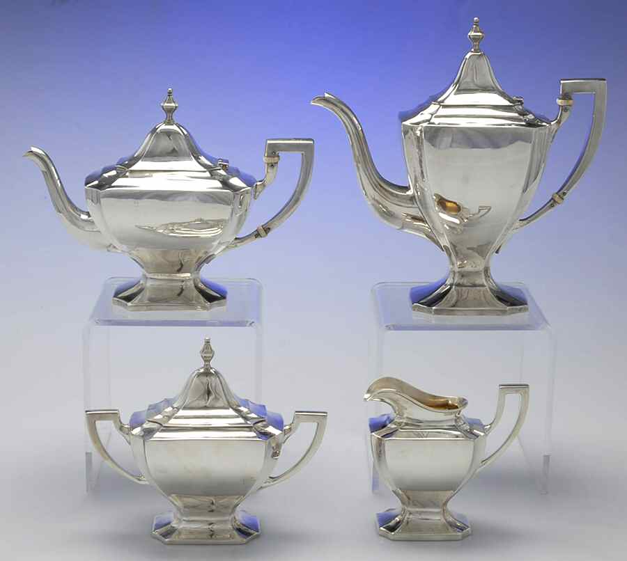 0712 (Sterling, Hollowware) 4 Piece Tea Set (SCP, STP, SCR, SSU) by Saart Brothers-1