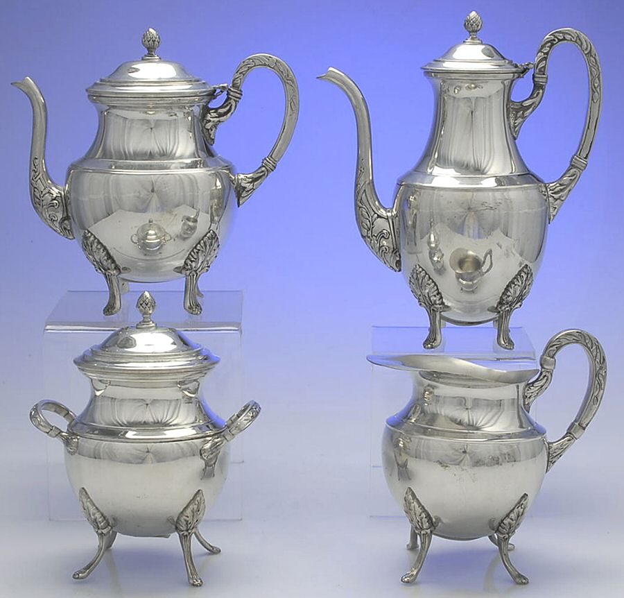 S4O1 (Pewter, Hollowware) 4 Piece Tea Set (CP, TP, CR, SU) by Schohaus-1