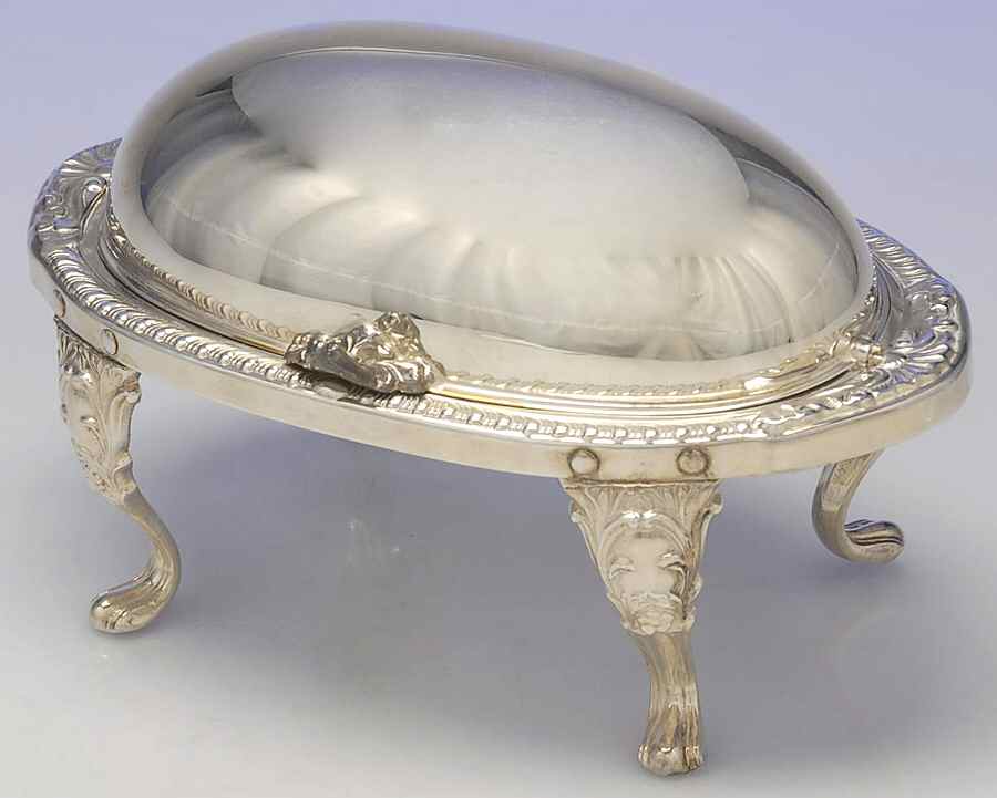 Shell & Gadroon (Silverplate, Hollowware) Oval Roll Top Butter W/Glass Liner by Sheridan Silver Co-1