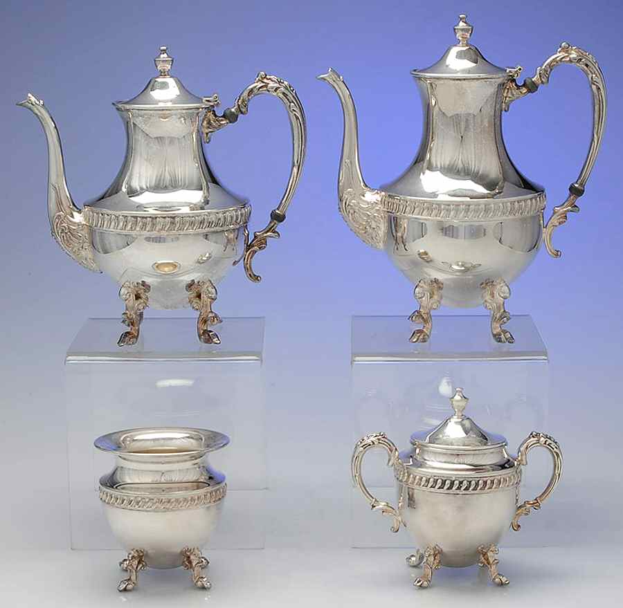 SDN19 (Silverplate, Hollowware) (4 Piece) Silverplate Tea Set by Sheridan Silver Co-1