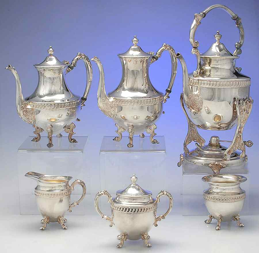 SDN19 (Silverplate, Hollowware) 6-Piece Plated Tea Set (Waste & Kettle) by Sheridan Silver Co-1