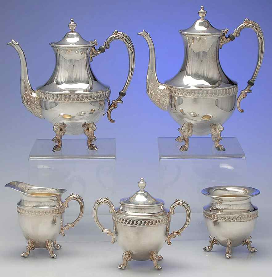 SDN19 (Silverplate, Hollowware) 5-Piece Plated Tea Set (with Waste) by Sheridan Silver Co-1
