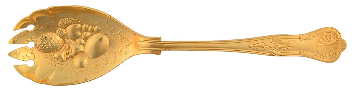 Kings (Gold Electroplate) Solid Salad Serving Fork by Sheffield Original-1