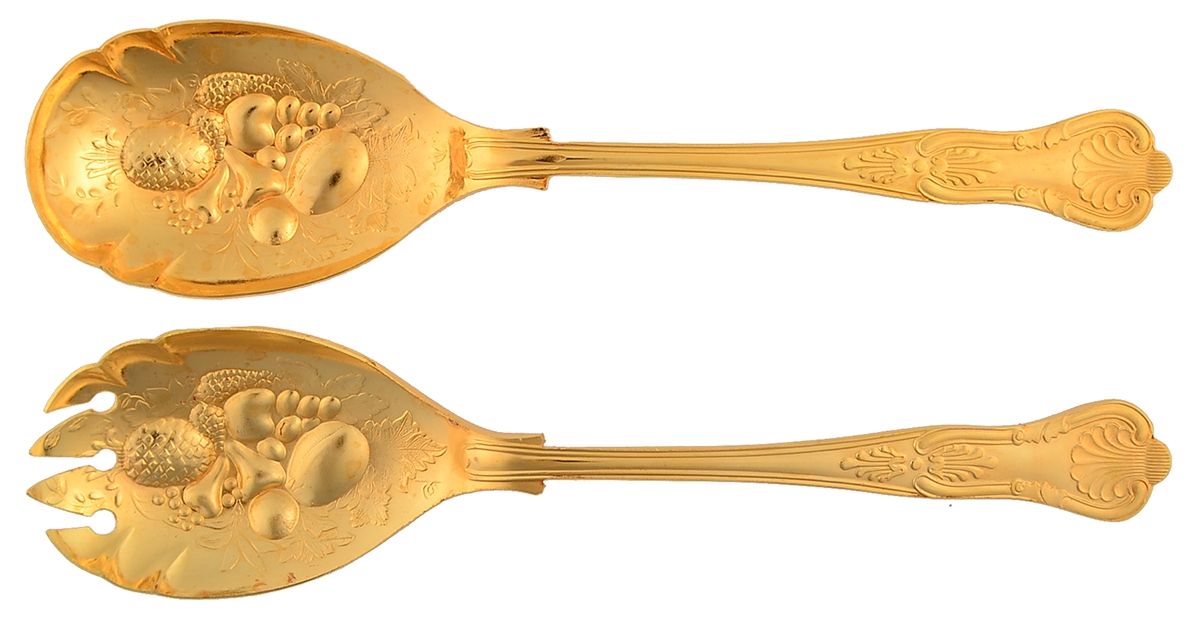 Kings (Gold Electroplate) (2 Pc) Solid Salad Set by Sheffield Original-1