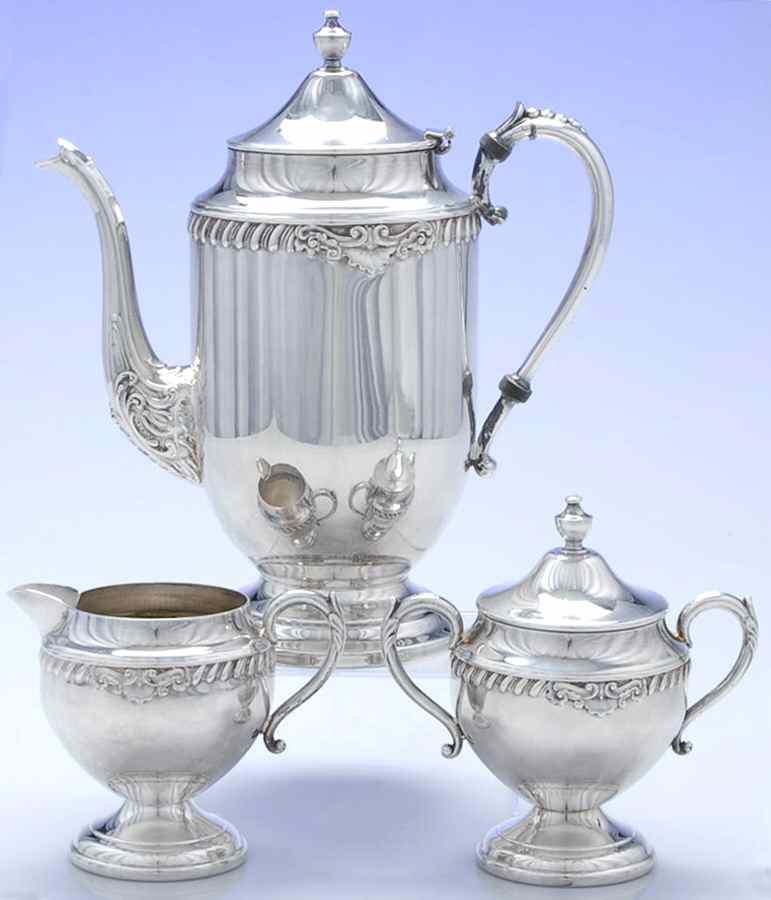 Shell & Gadroon (Silverplate, Hollowware) (3 Pc) Coffee Set (PCP,PCR,PSU) by Sheridan Silver Co-1