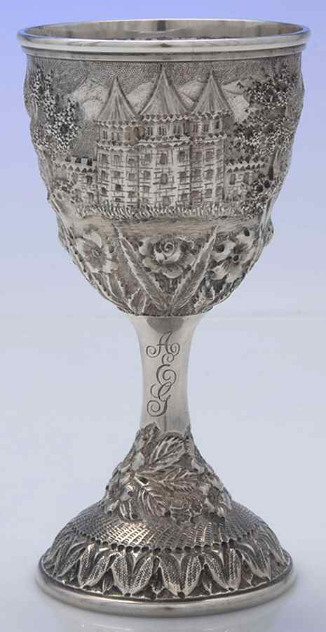 Baltimore Rose Landscape (Sterling, Hollowware) Water Goblet by Schofield-1