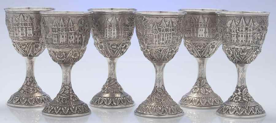 Baltimore Rose Landscape (Sterling, Hollowware) (Set of Six) Goblets Motif #2 by Schofield-1