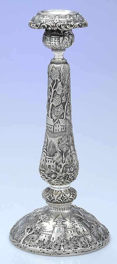 Baltimore Rose Landscape (Sterling, Hollowware) 12" Weighted Candlestick by Schofield-1