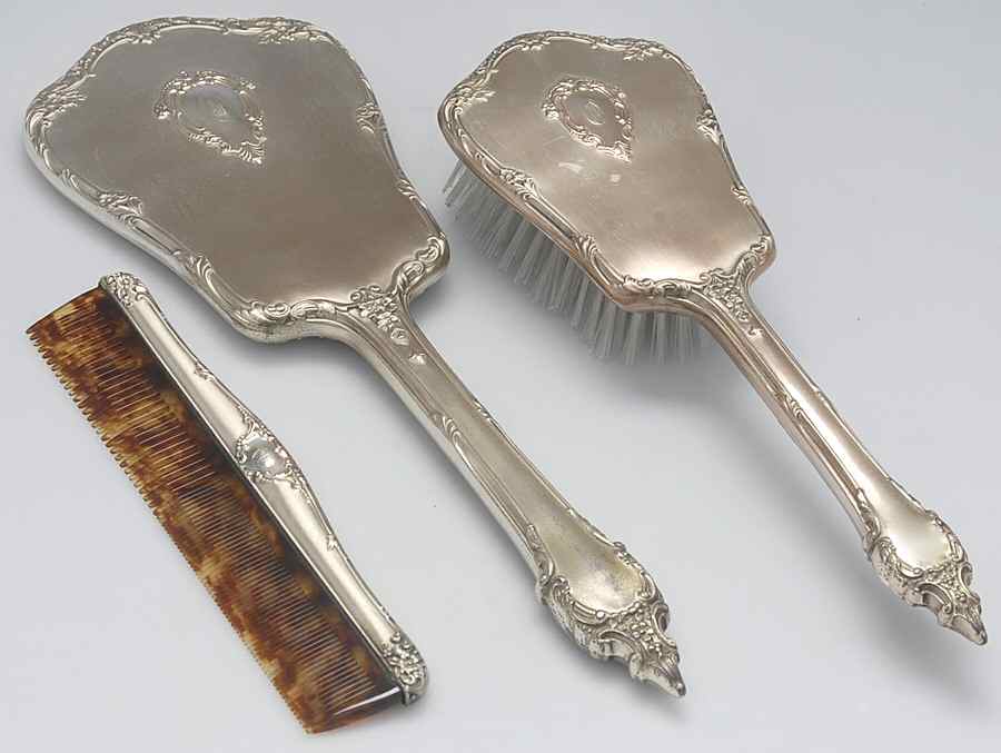 SBS36 (Sterling, Hollowware) 3 Pc Vanity Set (SHBM1,COM1,MIRM1) by Saart Brothers-1