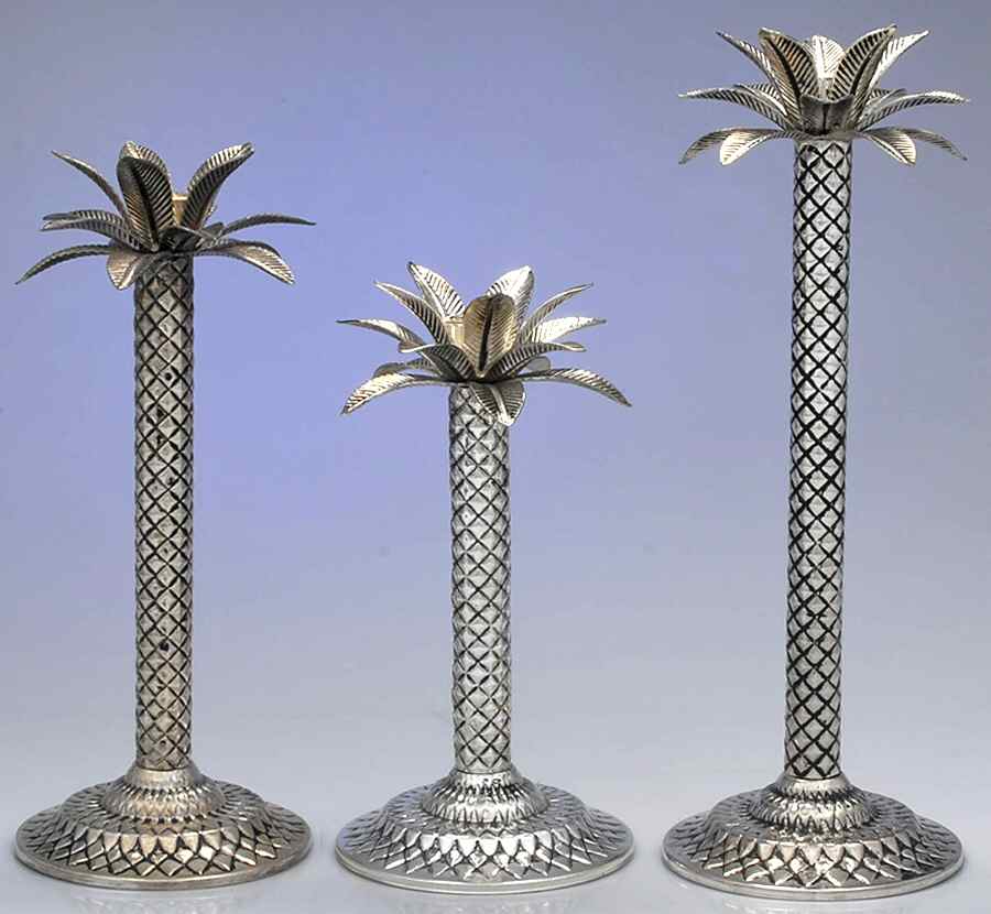 Palm Tree (Silverplate, Hollowware) 3 Pc Single Light Candlestick Set (10",12",14") by Studio Nova-1
