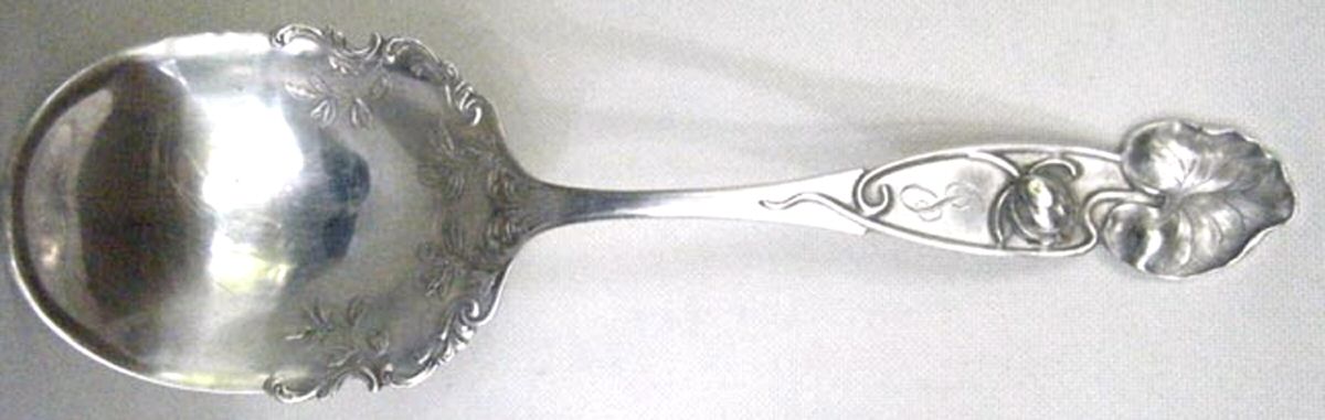 Lily Pad (Sterling) Solid Salad Serving Spoon by Shreve Silver-1