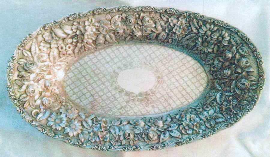 Baltimore Rose (Sterling, Hollowware) Sterling Bread Tray by Schofield-1