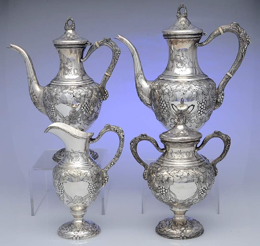 9500 (Sterling, Hollowware) 4 Piece Tea Set (SCP, STP, SCR, SSU) by Schofield-1