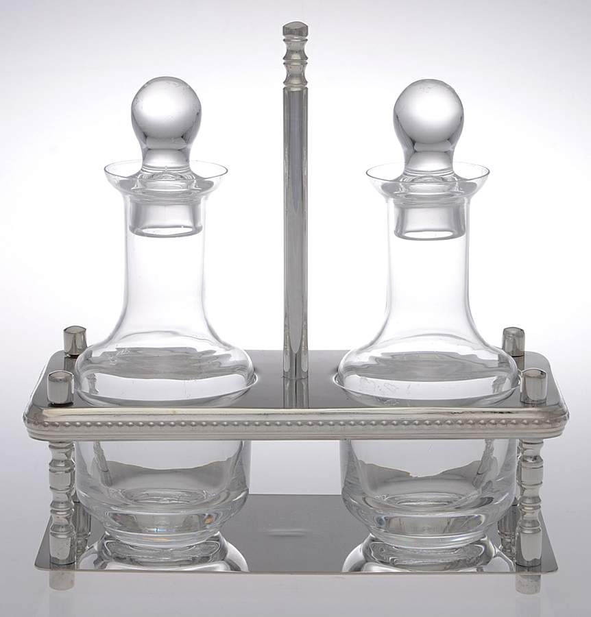 Silverplate Hollowware Cruet Set-2 Cry Bottles & Stand by St. James-1