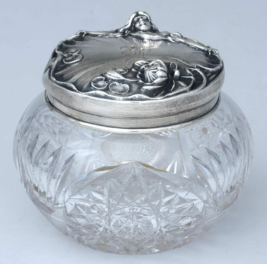 1533 (Sterling, Hollowware) Powder Jar, Crystal Bowl and Sterling Lid by Simons Bros -1