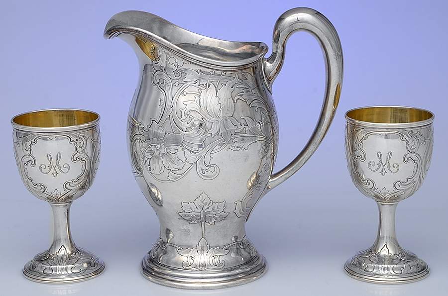 1 (Sterling, Hollowware) Pitcher with 2 Matching Goblets by The Sweetser Co-1